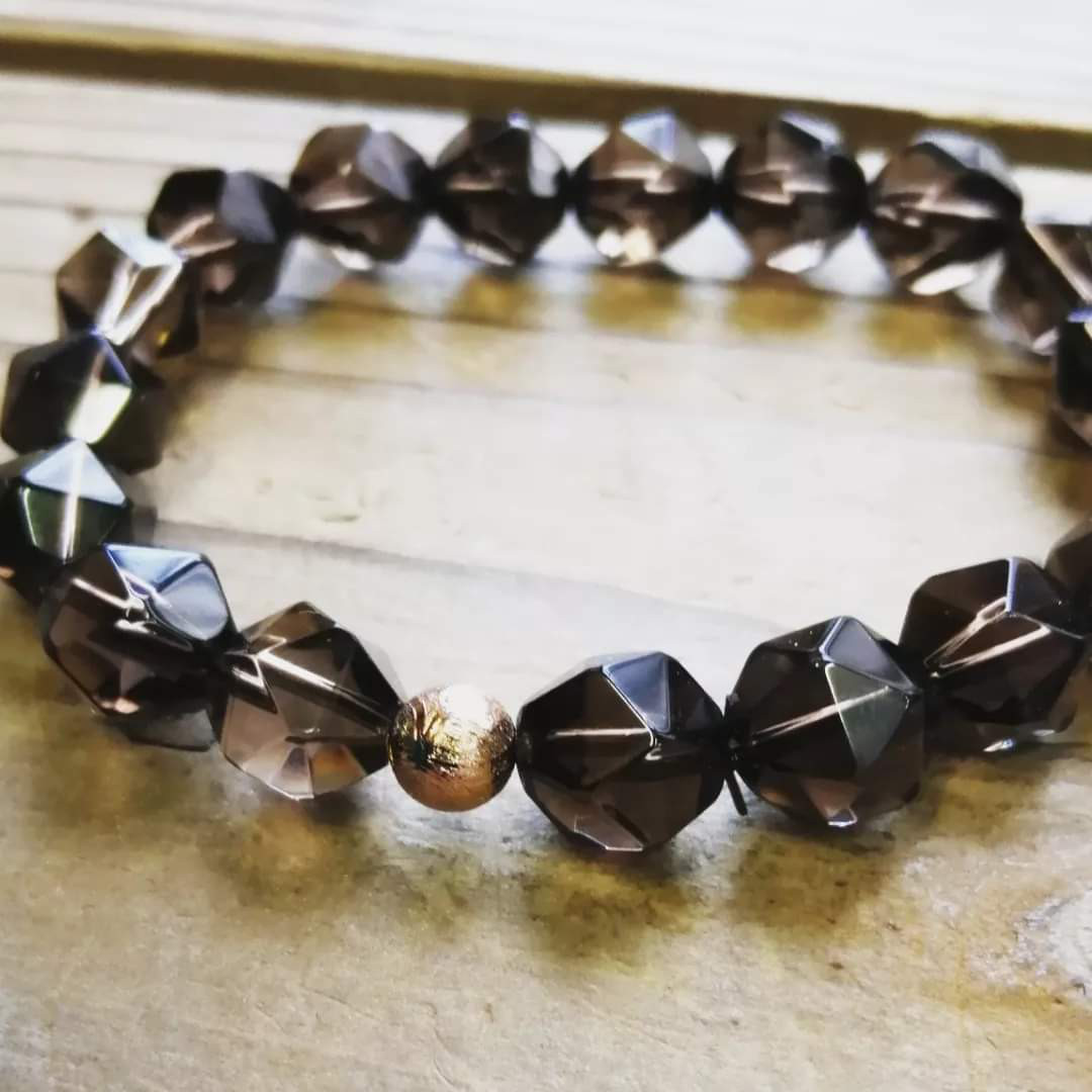 ◆◆スモーキークォーツ＆ピンクゴールドギベオンのブレスレット 9300円(送料無料)⁡ ⁡スモーキークォーツ10mm