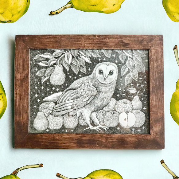 ✨インテリア/原画/アート／ふくろう（原画【一点物】「Pear Owl