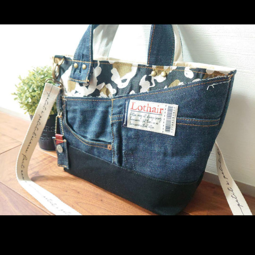 リメイクデニム★サイドポケットトートバッグ leopard＋l No.375【DENIM✖️leopard toteBAG❤️】ヒョウ柄デニムリメイクトート