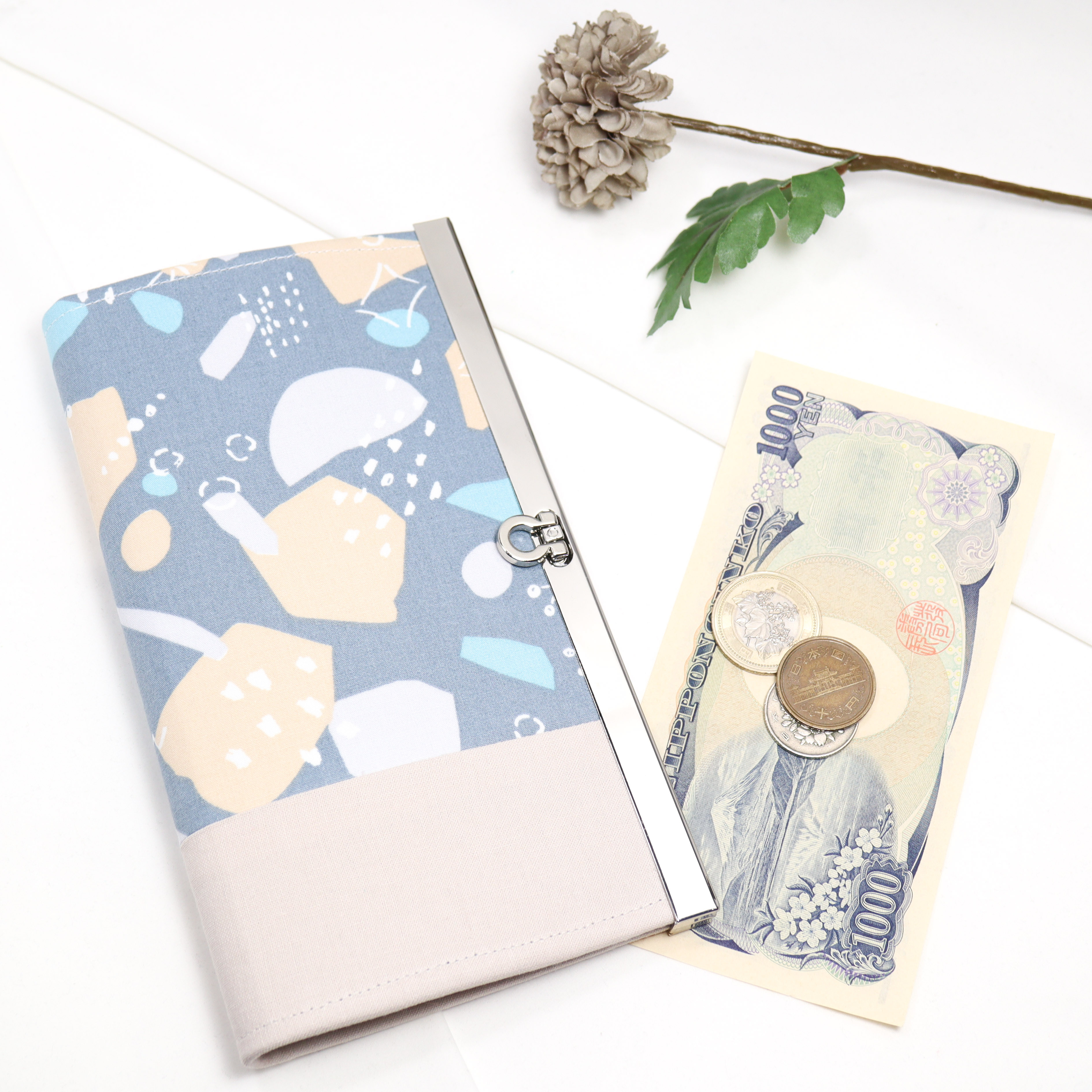 カラーオーダー可 整頓しやすいデザイン。直線口金の長財布 北欧柄 バードアイ【受注生産】