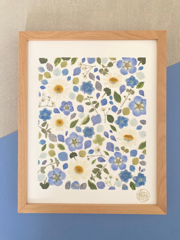 手入れ不要　すぐ飾れる押し花アート　推しカラー　ブルー オリジナル押花デザイン - io floraの手作りアート作品 3枚目の画像