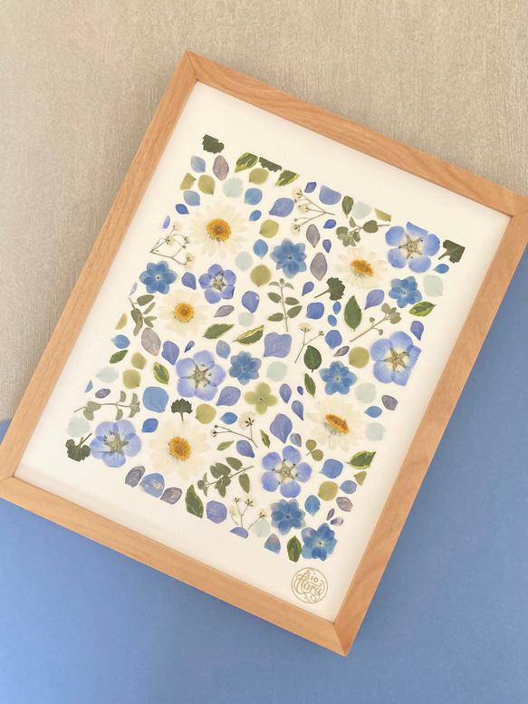 手入れ不要　すぐ飾れる押し花アート　推しカラー　ブルー オリジナル押花デザイン - io floraの手作りアート作品 9枚目の画像