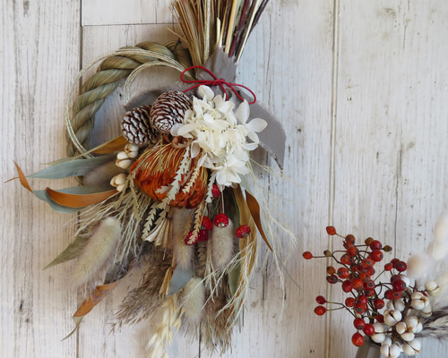 しめ縄飾り 外して飾れる2ウエイタイプ ボード付き ピンク系 はずせる