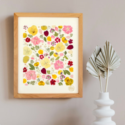 すみれ  ビオラ　優しい色の押し花アート　ピンク黄色　手作りの押花アートワーク - io floraの限定コレクション 1枚目の画像