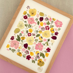すみれ  ビオラ　優しい色の押し花アート　ピンク黄色　手作りの押花アートワーク - io floraの限定コレクション 3枚目の画像