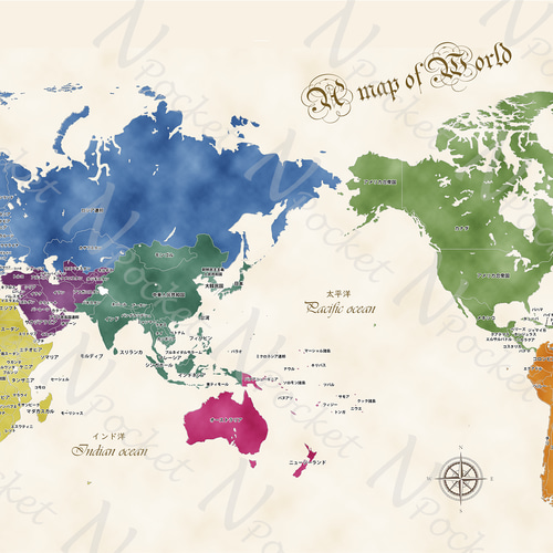 世界地図ポスター アンティーク A3 A2サイズ 日本語 or 英語