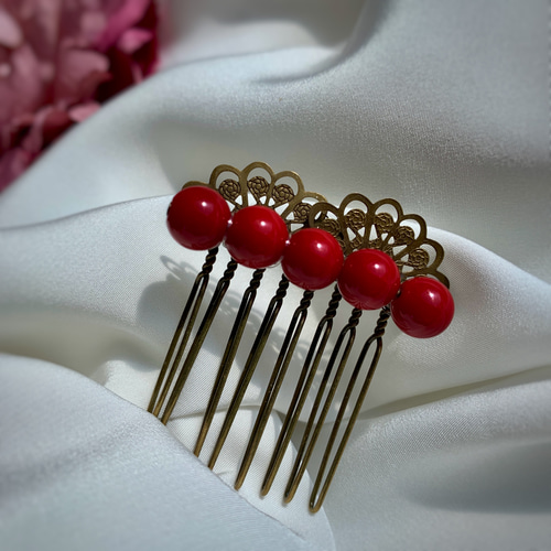 赤珊瑚】 かんざし ヘアコーム 和装髪飾り ヘアアクセサリー かんざし