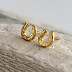 K24純金◇馬蹄ホースシュースタッドピアス◇（片耳分～）K18ポスト＋