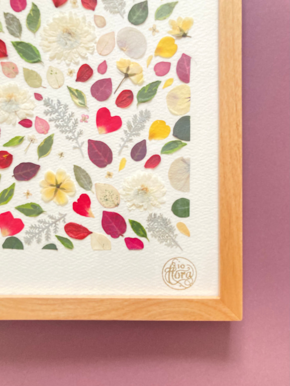クリスマスからお正月まで飾れる　押し花アート　手入れ不要 　オリジナル押花デザイン - io floraの手作りアート作 5枚目の画像