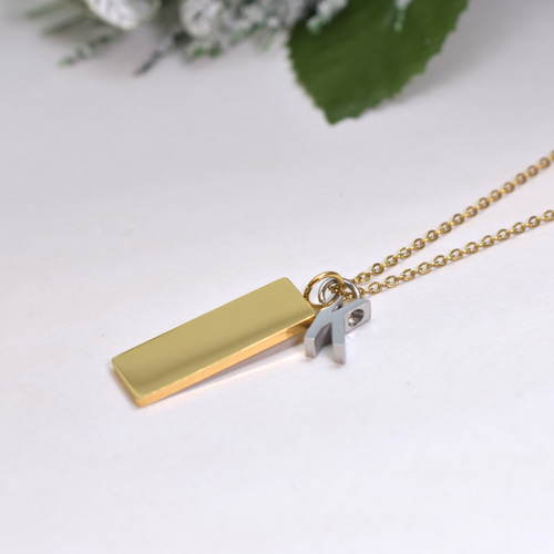 限定ペアネックレスセット イニシャルパーツつきプレート 刻印が20文字