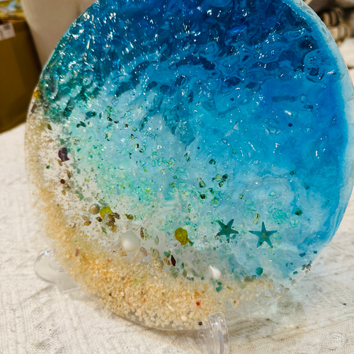 アートパネル クリアウォーター 青い海の水紋 レジン 波紋 直径