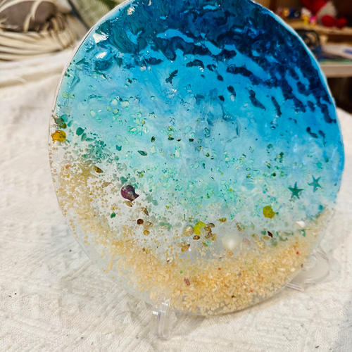 アートパネル クリアウォーター 青い海の水紋 レジン 波紋 直径