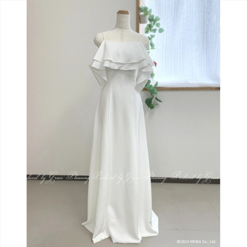 【人気】ビーズ装飾が上品にきらめく✨ワンショルダードレス　結婚式　前撮りに◎ 楽天市場】ドレスアレンジ 取り外し袖 付け袖 つけ袖 ワン