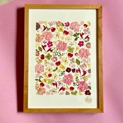 桃色ピンク　春色押し花アート　推しカラーピンク　A4サイズ  io floraの美しい押花アート - 自然の美しさをあな 1枚目の画像