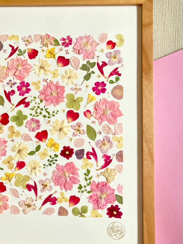 桃色ピンク　春色押し花アート　推しカラーピンク　A4サイズ  io floraの美しい押花アート - 自然の美しさをあな 3枚目の画像