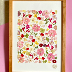 桃色ピンク　春色押し花アート　推しカラーピンク　A4サイズ  io floraの美しい押花アート - 自然の美しさをあな 2枚目の画像