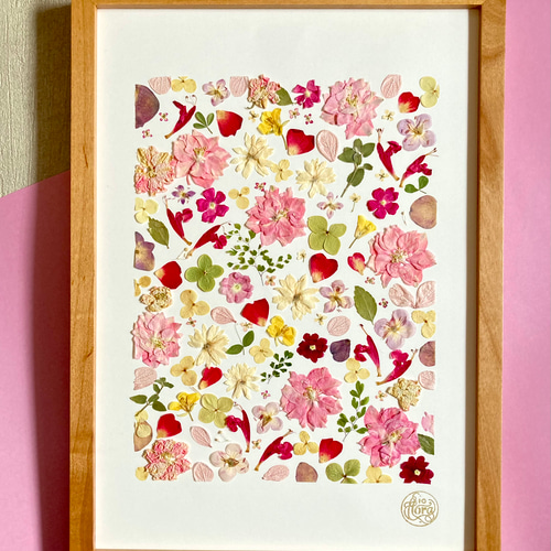桃色ピンク 春色押し花アート 推しカラーピンク A4サイズ io
