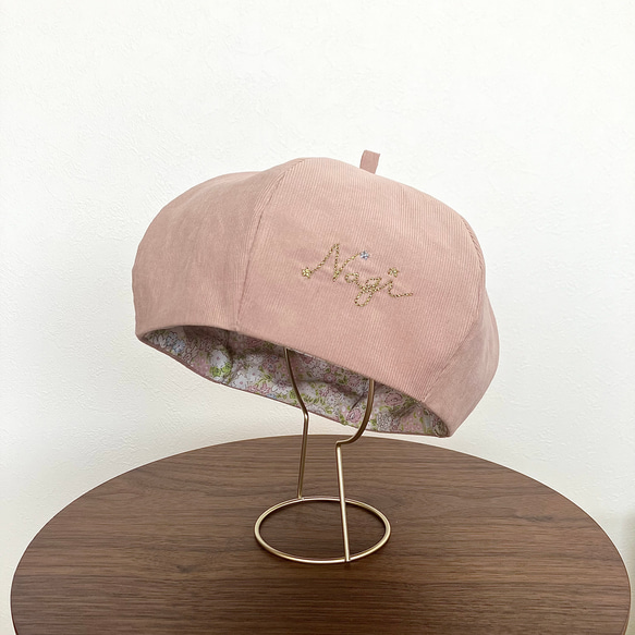 名入れ対応　２種類のピンクから選べる　コーデュロイベレー帽子（ベビー・キッズ） 3枚目の画像