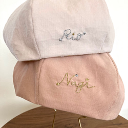 名入れ対応　２種類のピンクから選べる　コーデュロイベレー帽子（ベビー・キッズ） 2枚目の画像