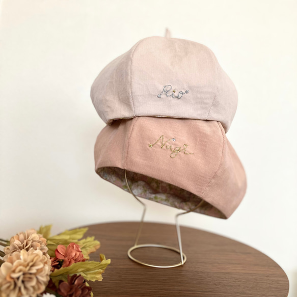 名入れ対応　２種類のピンクから選べる　コーデュロイベレー帽子（ベビー・キッズ） 1枚目の画像