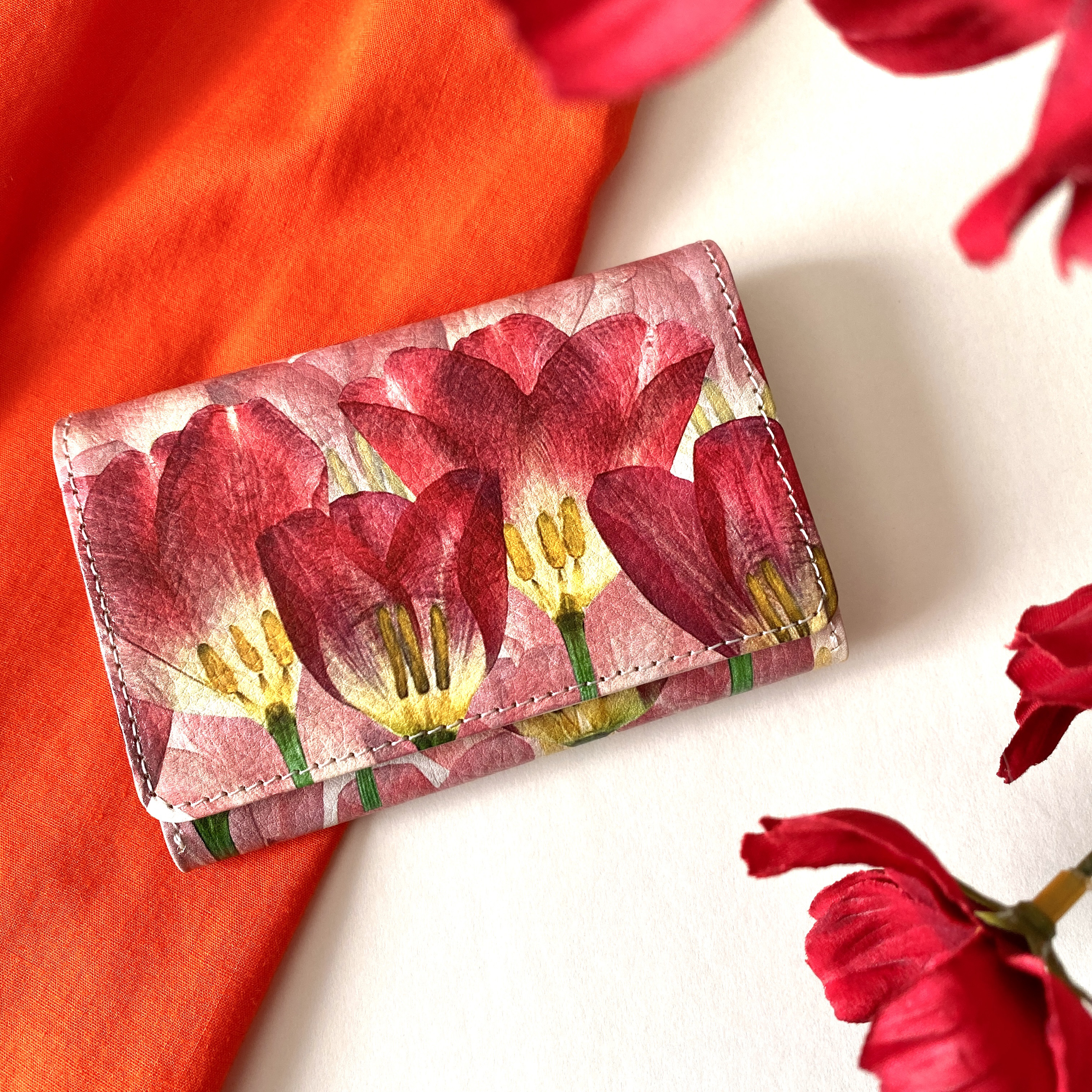 『チューリップ柄』押し花レザー名刺入れ・カードケース【10日以内に発送】