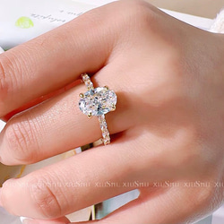 オーバル ゴールド 高炭素ダイヤモンド キラキラ ゴージャス ラグジュアリー白 ホワイト 指輪 リング シンプル 4枚目の画像