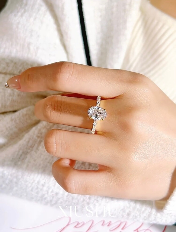 オーバル ゴールド 高炭素ダイヤモンド キラキラ ゴージャス ラグジュアリー白 ホワイト 指輪 リング シンプル 16枚目の画像