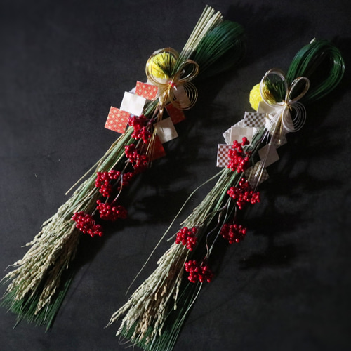 2025】しめ縄飾り 松葉束大のお正月飾り ❁ 紅白 縁起物 冬支度 玄関