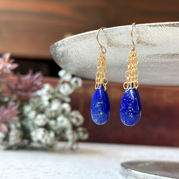 14kgf*星空石*大粒ラピスラズリのピアス／イヤリング*天然石 ピアス