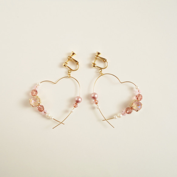 Heart hoop ～Swarovski Dark Pink～　イヤリング/ピアス/ハート/フープ/スワロフスキー 2枚目の画像