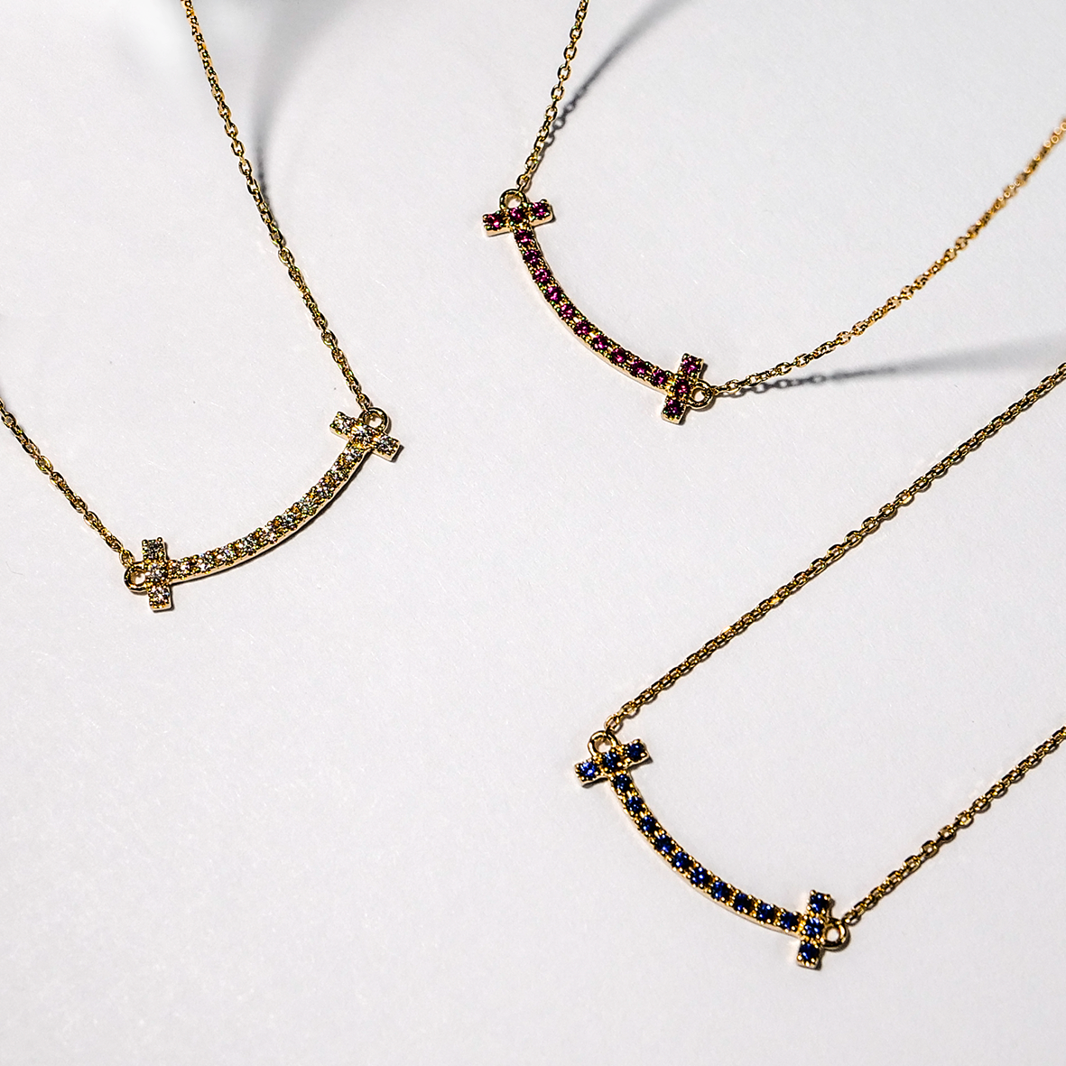 スマイルネックレス Tネックレス スマイルモチーフ ネックレス ペンダント 誕生石 色石 カラーストーン シンプル