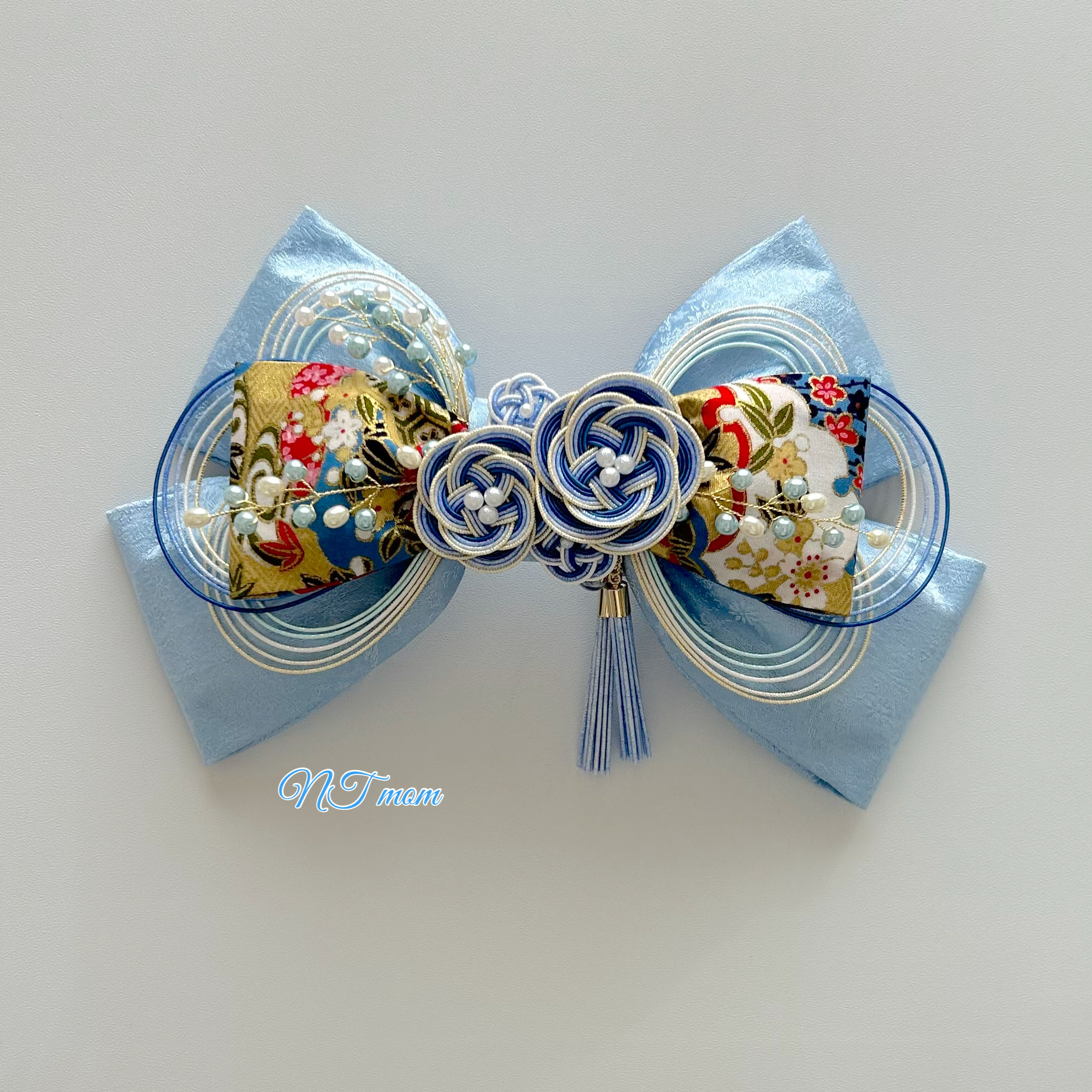 成人式結婚式卒業式・和装正絹リボン・スカイブルー