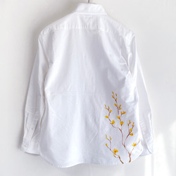 【オーダー】蝋梅柄長袖ボタンダウンシャツ　ホワイト 3枚目の画像