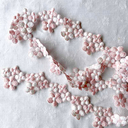 刺繍リボン 　ピンク×ホワイト 　花モチーフ　フランス　12cldj36-2 1枚目の画像