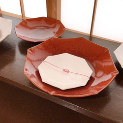 【清水焼】色変わり八角皿（白釉）中 5枚目の画像