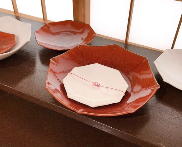 【清水焼】色変わり八角皿（白釉）中 5枚目の画像