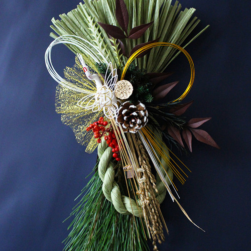 超早割祭2024フレッシュ若松の迎春しめ縄飾り50cm（鶴・若緑）発送期間