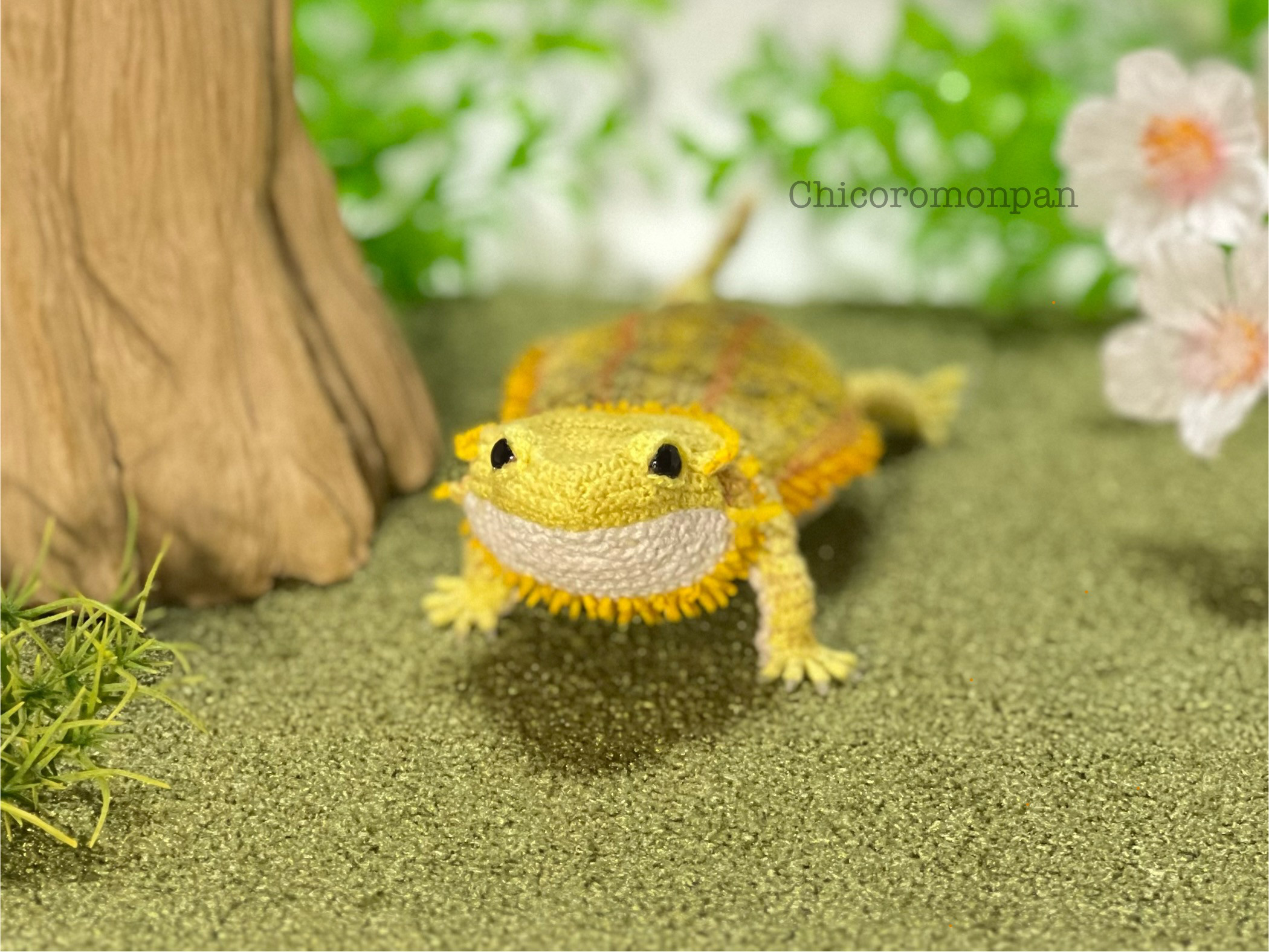 あみぐるみフトアゴヒゲトカゲ 黄色 あみぐるみ Chicoromonpan