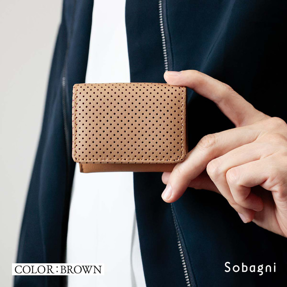 ★エシカルレザーSobagni★お買い物小銭派ユーザーにはたまらない一品★パンチングコインケース★ブラウン 18枚目の画像