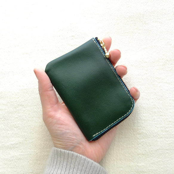 てのひらすっぽり＊本革ミニ財布【深緑・ブラック】 10枚目の画像