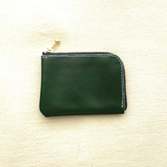 てのひらすっぽり＊本革ミニ財布【深緑・ブラック】 2枚目の画像