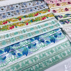 キラキラ綺麗なインド刺繍リボンのストレッチ半襟 和装小物（帯・半襟