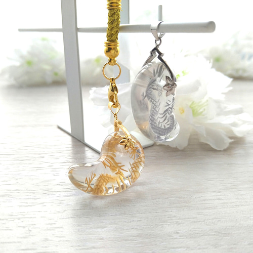 勾玉 ヒマラヤ水晶 ゴールドカラーのみ お守り 龍彫刻 手彫り彫刻