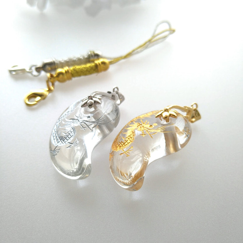 勾玉 ヒマラヤ水晶 ゴールドカラーのみ お守り 龍彫刻 手彫り彫刻