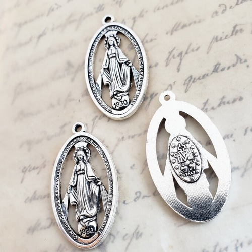 増量】10個 大 マリア メダイ メダル キリスト 宗教 ロザリオ パーツ