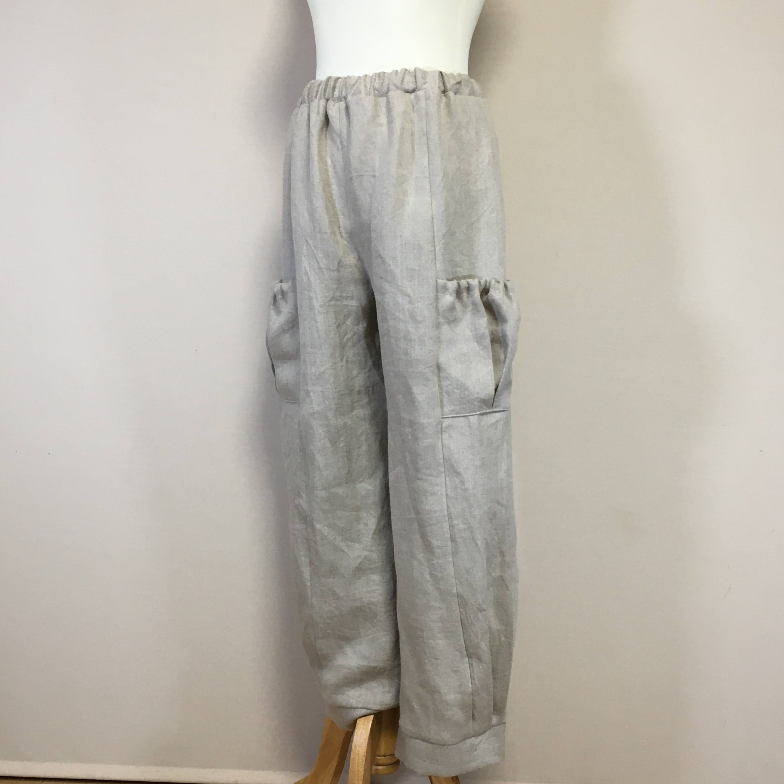 【厚手リネン】サイドポケットパンツ　ワイドロング◆生成り【ウィンターリネン】厚手15番手、リネン100％◆フリーサイズ