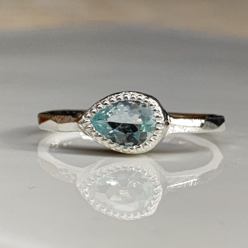 アクアマリン 清らかなしずく ミル打ち留め シルバーSV925リング 指輪