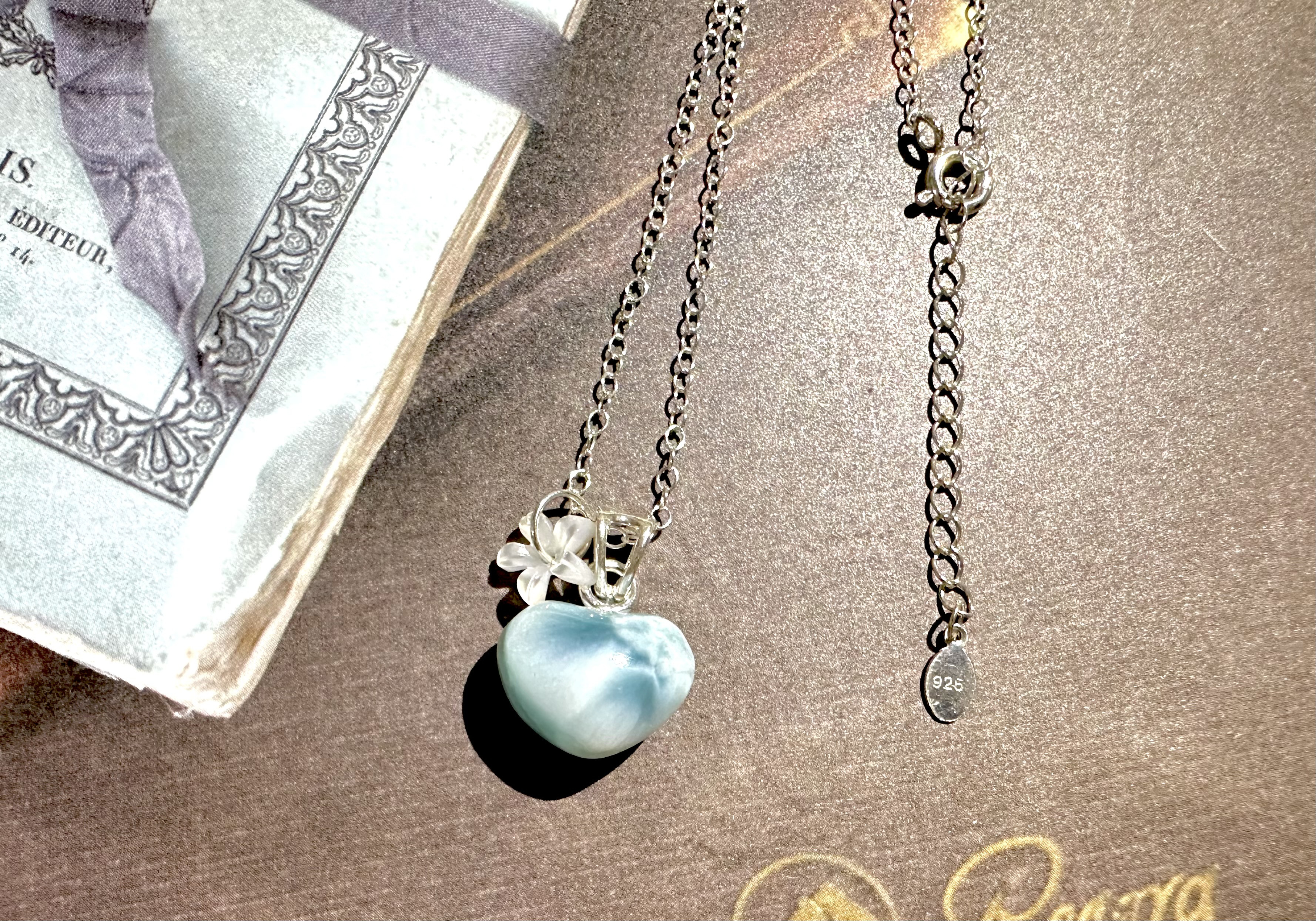 SV925 ラリマー プチハート シェル ネックレス