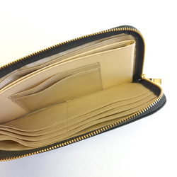 スリムで軽く大容量な長財布(チャコールダークグリーン)14枚カードポケット！高級イタリアンレザー◇ファスナー選べる◇皮革 10枚目の画像
