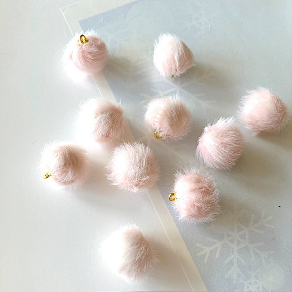 5個セット】フェイク ファー チャーム （ピンク 16mm モフモフ